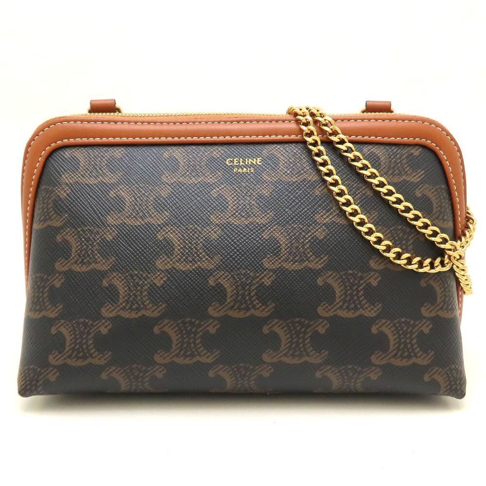 CELINE Chain Clutch 10E382CBX.04LU Shoulder Bag, Triomphe Canvas x Lambskin, ...